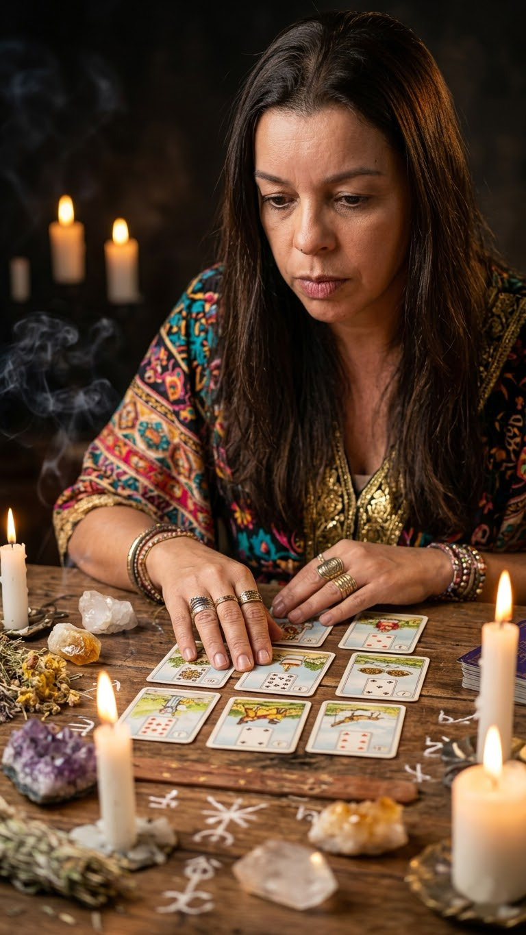 Leitura de cartas com velas e cristais