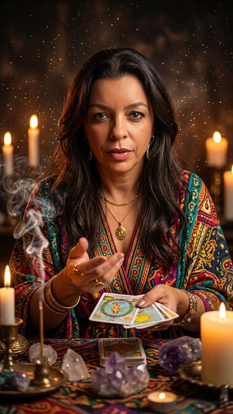 Close-up de tiragem com fumaça e velas